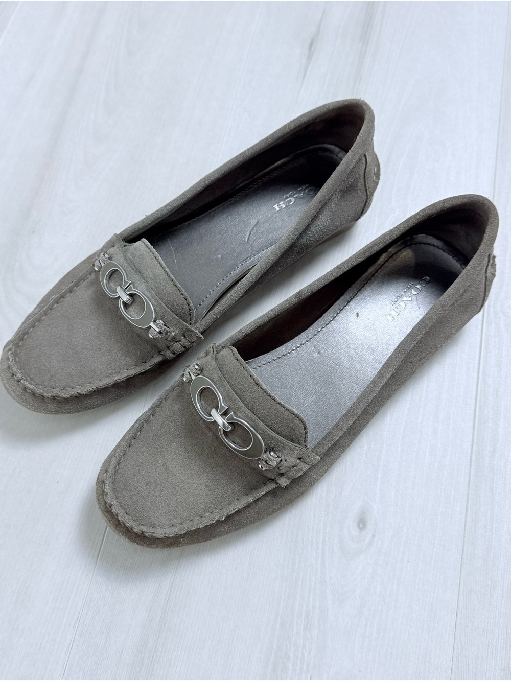 Coach Fortunata driving loafers suede interlocking C logo, excellent condition